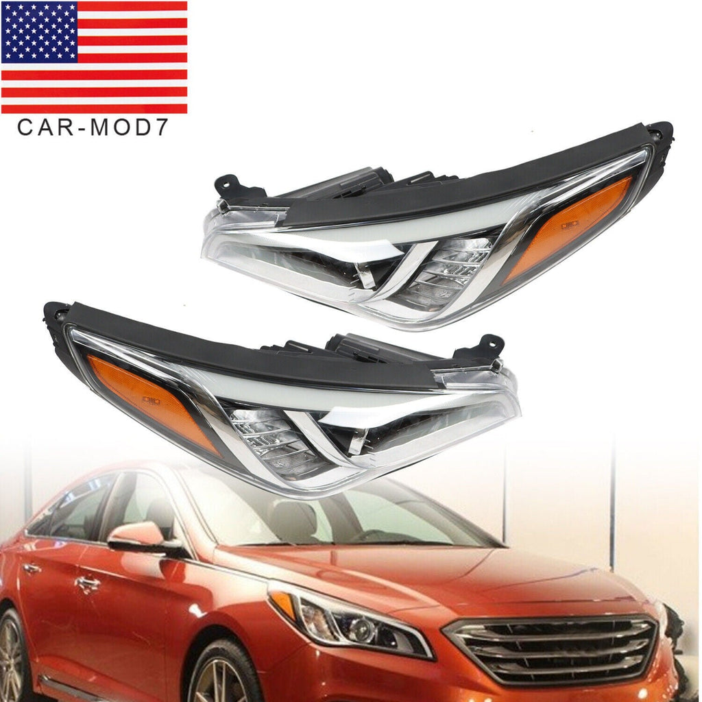Chrome Halogen Headlight Assembly Pair for 2015-2017 Hyundai Sonata
