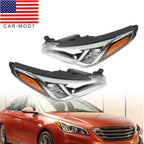 Chrome Halogen Headlight Assembly Pair for 2015-2017 Hyundai Sonata