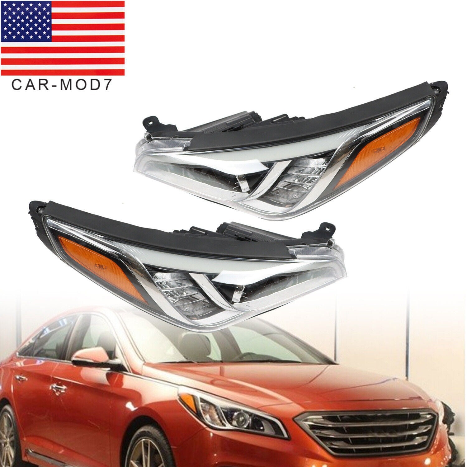 Chrome Halogen Headlight Assembly Pair for 2015-2017 Hyundai Sonata