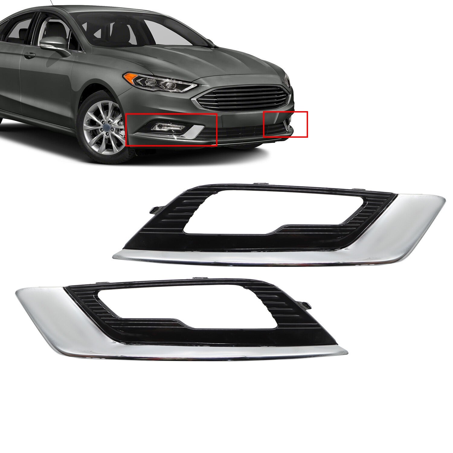 2017-2018 Ford Fusion Chrome Fog Light Bezel Trim Driver & Passenger Set