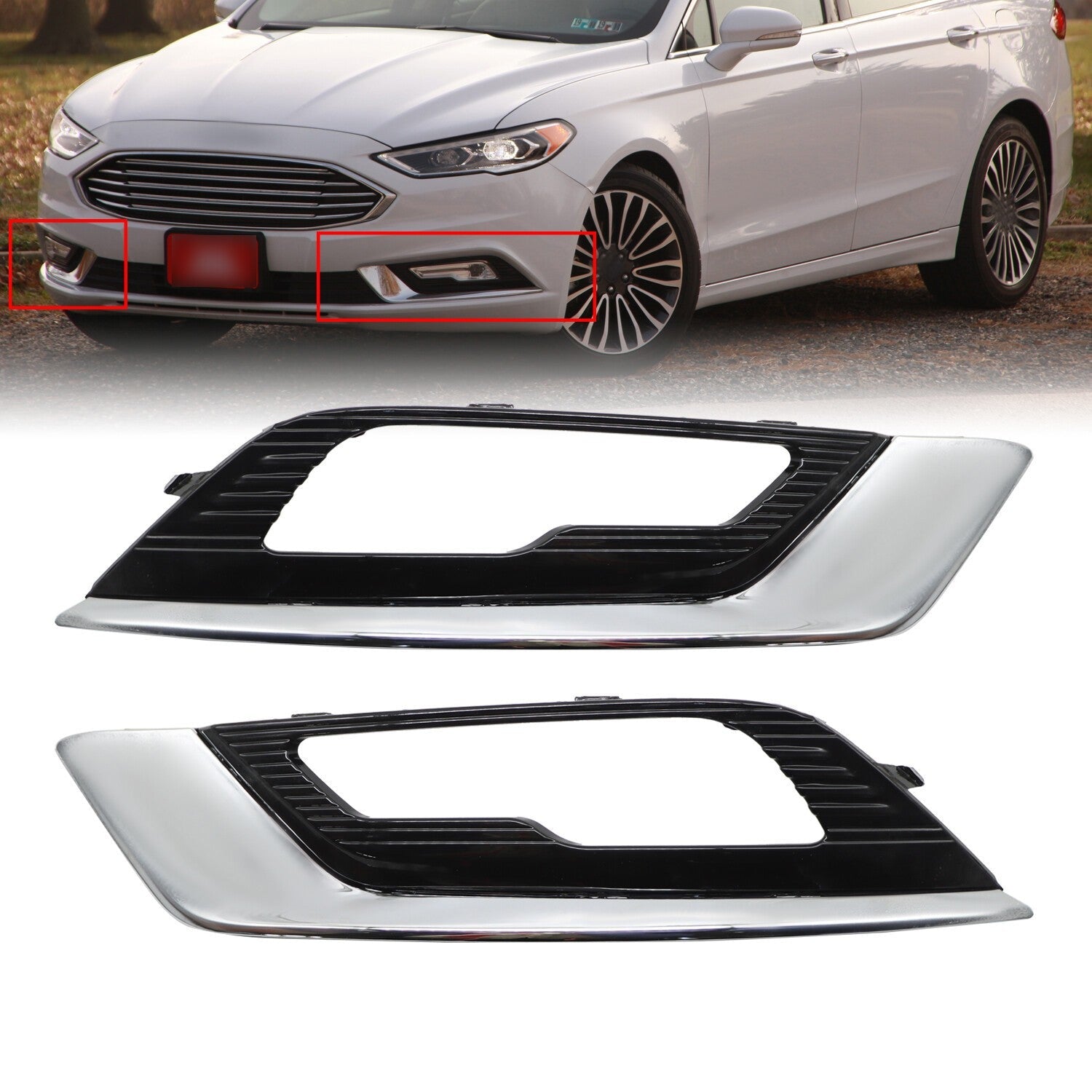 2017-2018 Ford Fusion Chrome Fog Light Bezel Trim Driver & Passenger Set