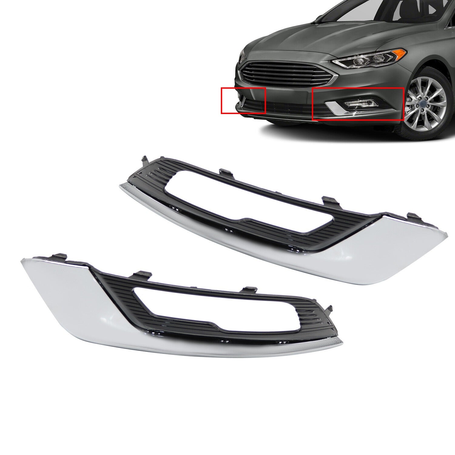 2017-2018 Ford Fusion Chrome Fog Light Bezel Trim Driver & Passenger Set