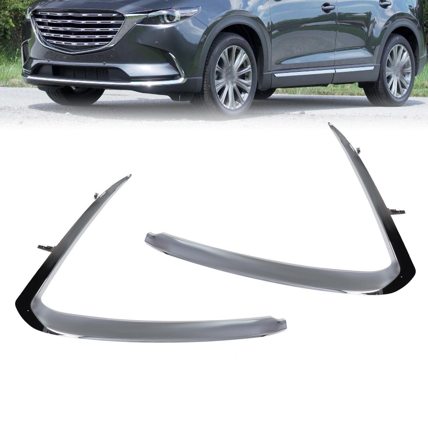 Chrome Bumper Trim Set Front Driver & Passenger Side for 2016-2022 Mazda CX-9
