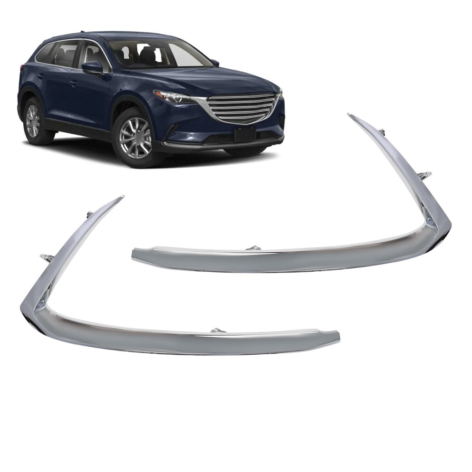 Chrome Bumper Trim Set Front Driver & Passenger Side for 2016-2022 Mazda CX-9