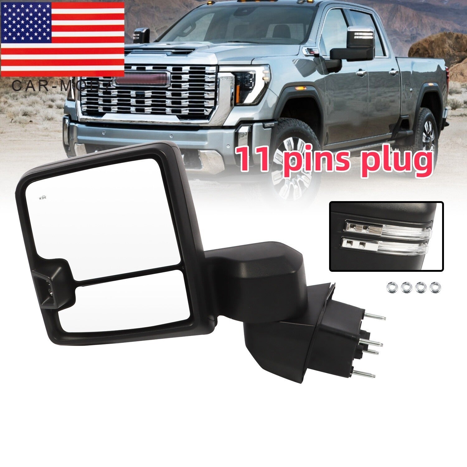 19-24 Chevy Silverado/Sierra 2500HD 3500HD Left Driver Tow Mirror Black