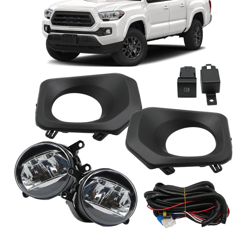LED Fog Lights w/ Bezels Wiring Switch Kit for 2016-2023 Toyota Tacoma SR SR5