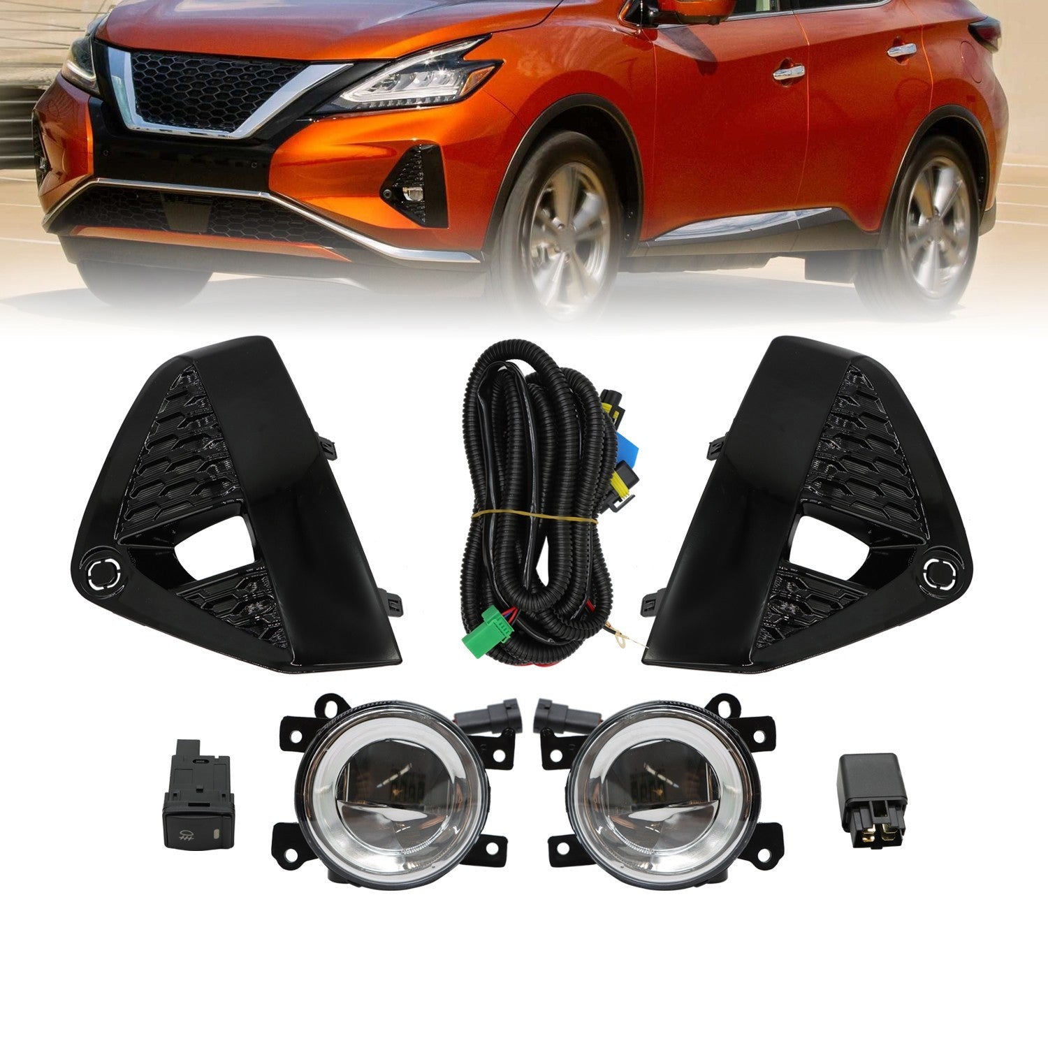 LED Fog Lights Kit w/ Bezel, Switch, Wires & Relay for 19-21 Nissan Murano