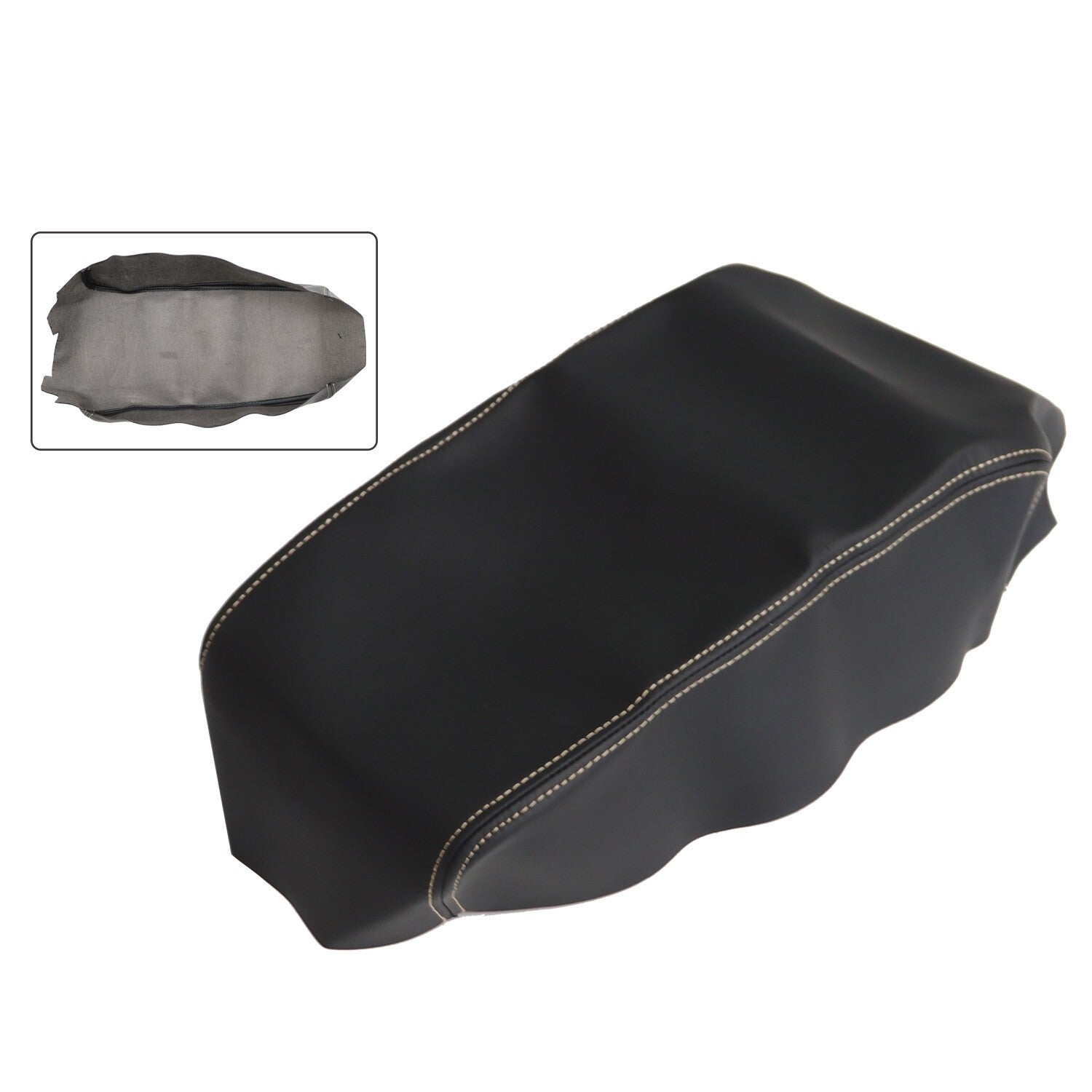 Nissan Maxima 2016-2019 Black Leather Console Armrest Cover Beige Stitch