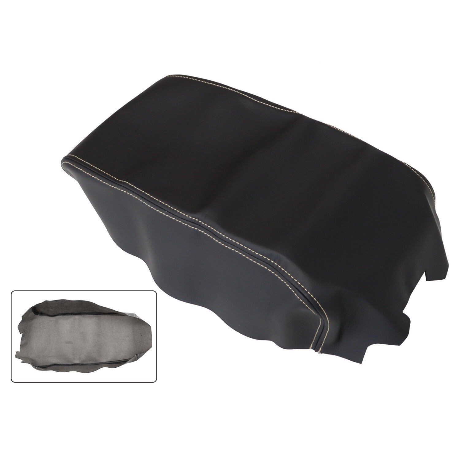 Nissan Maxima 2016-2019 Black Leather Console Armrest Cover Beige Stitch