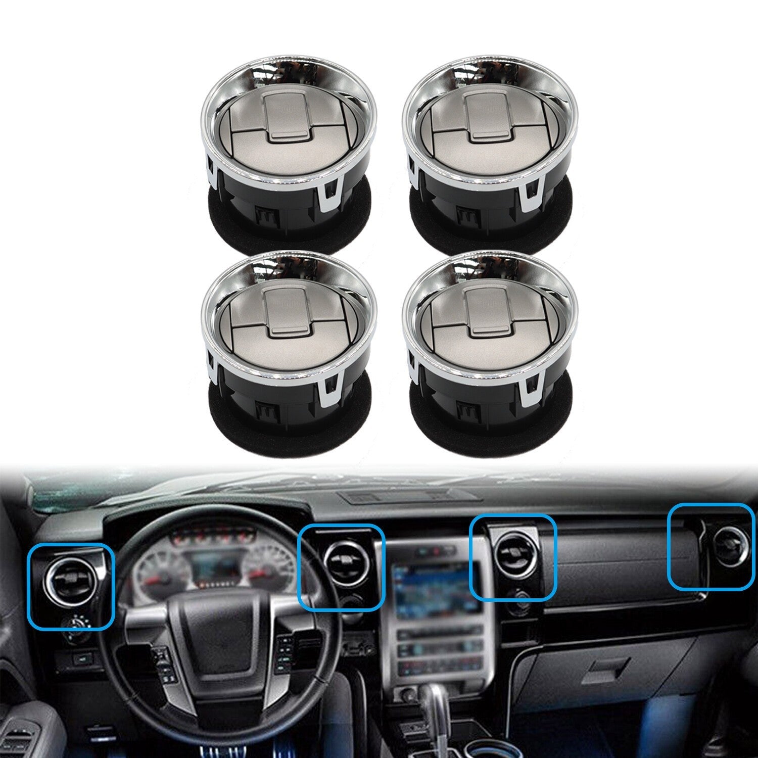 09-14 Ford F-150 Chrome AC Heater Air Vent Dashboard Louvre 4X Interior