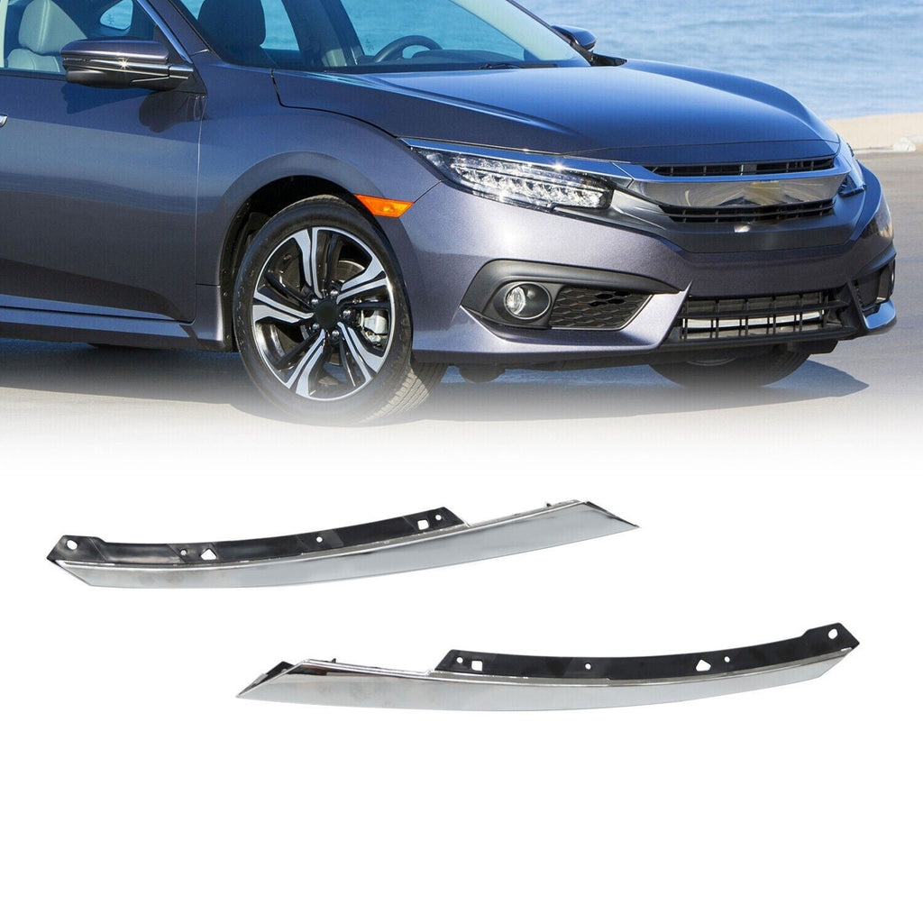 2016-2018 Honda Civic Chrome Headlight Eyelid Grille Molding Trim LH+RH