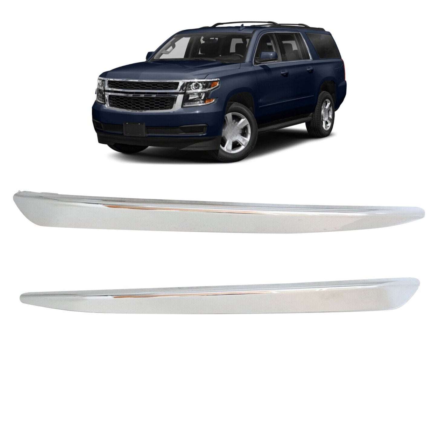 2015-20 Chevy Tahoe Suburban Front Left Right Chrome Bumper Trim Molding