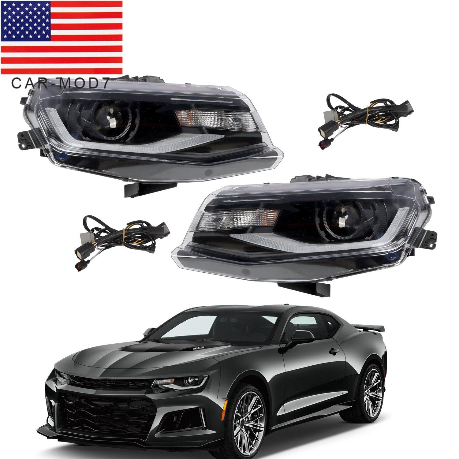 2016-2018 Chevy Camaro Halogen Projector Headlights w/ LED DRL Switchback