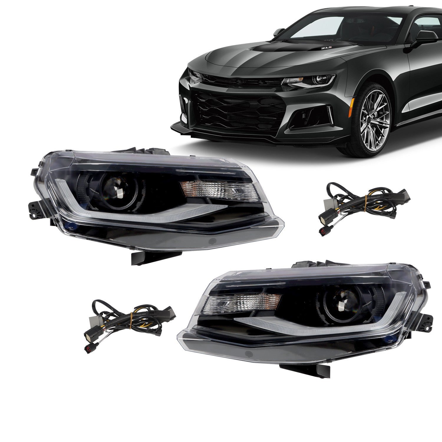 2016-2018 Chevy Camaro Halogen Projector Headlights w/ LED DRL Switchback
