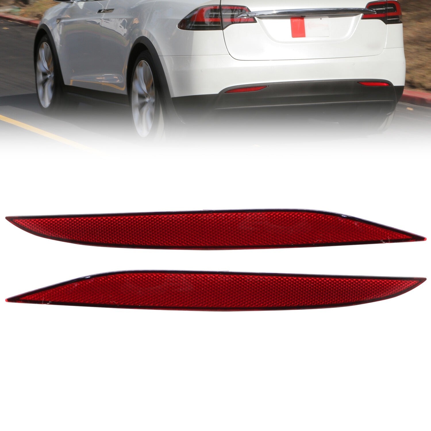2016-2023 Tesla Model X Rear Bumper Reflector Light Cover Red Left & Right 2pcs