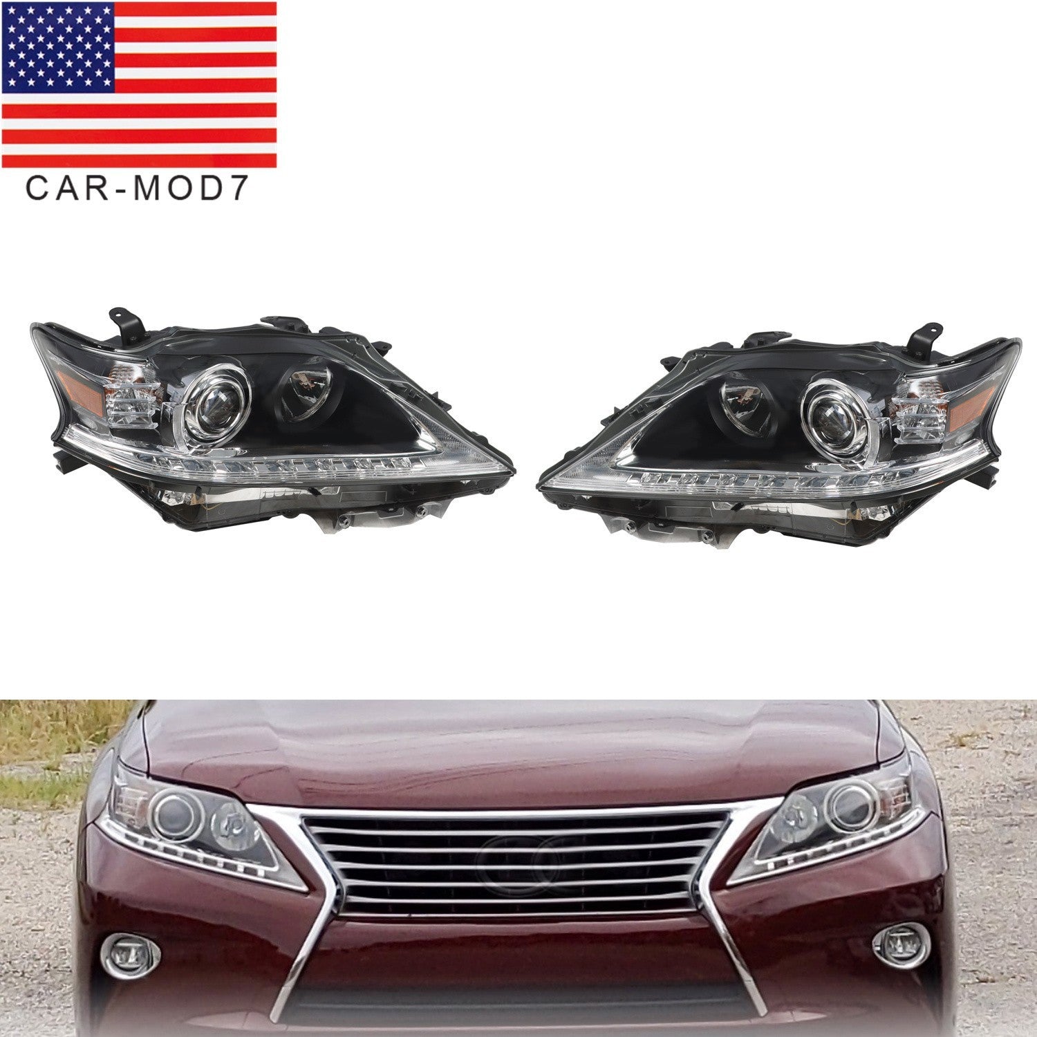 2013-2015 Lexus RX350 RX450H Black HID Headlights LED DRL Right & Left Side