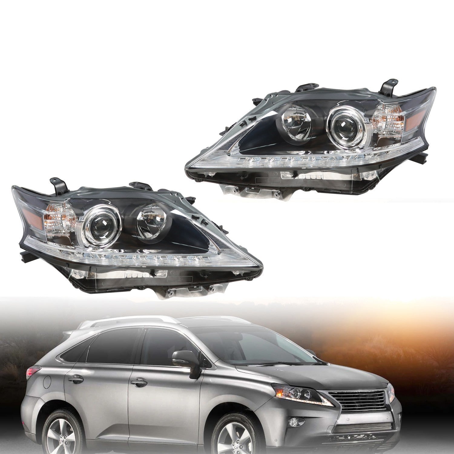 2013-2015 Lexus RX350 RX450H Black HID Headlights LED DRL Right & Left Side