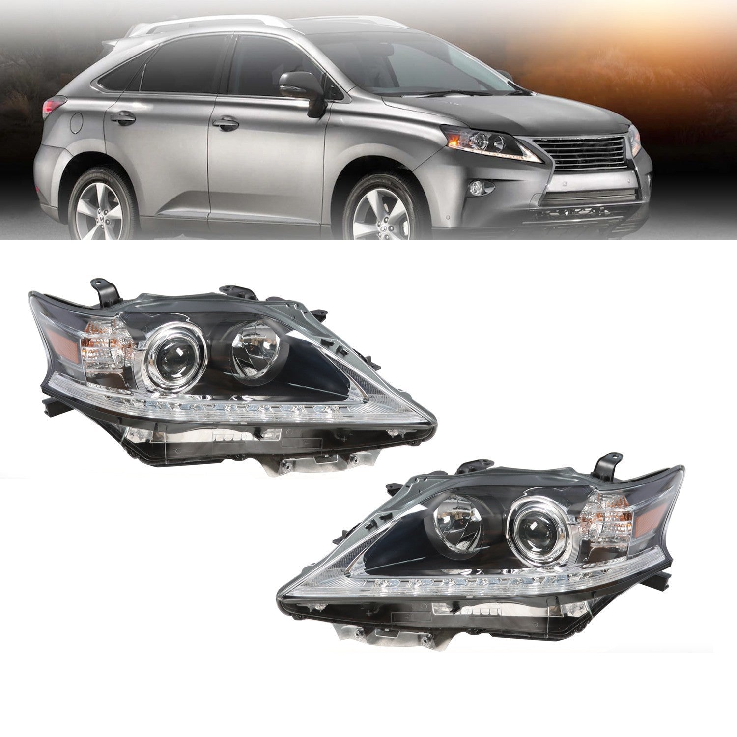 2013-2015 Lexus RX350 RX450H Black HID Headlights LED DRL Right & Left Side