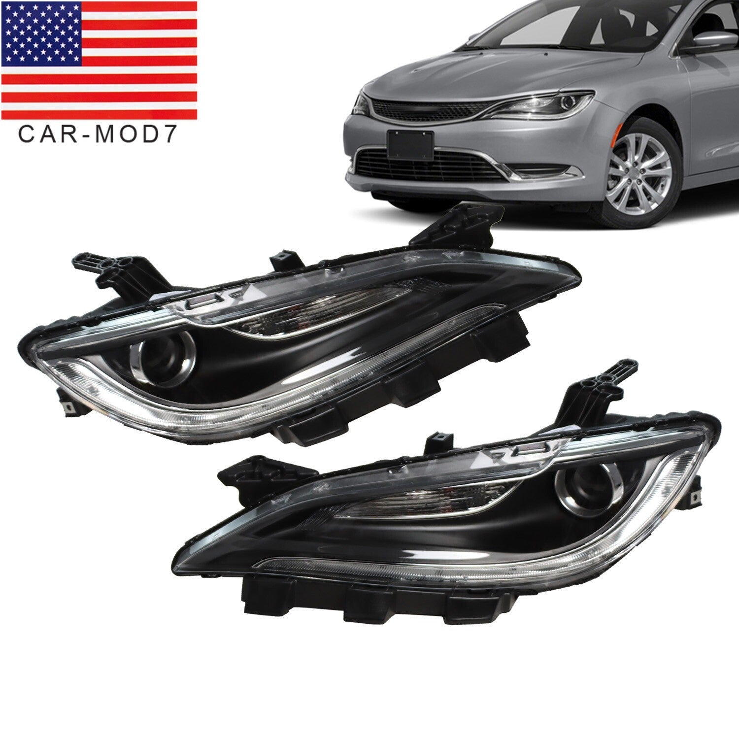 2015-2017 Chrysler 200 Halogen Projector Headlights Pair Without LED DRL