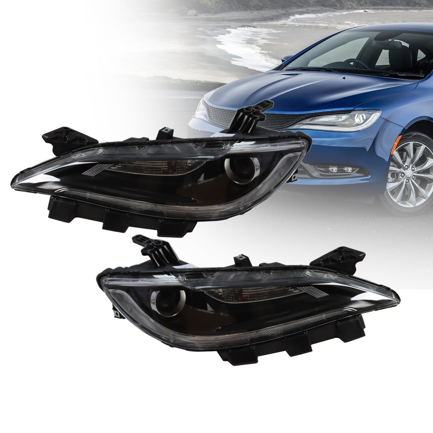 2015-2017 Chrysler 200 Halogen Projector Headlights Pair Without LED DRL