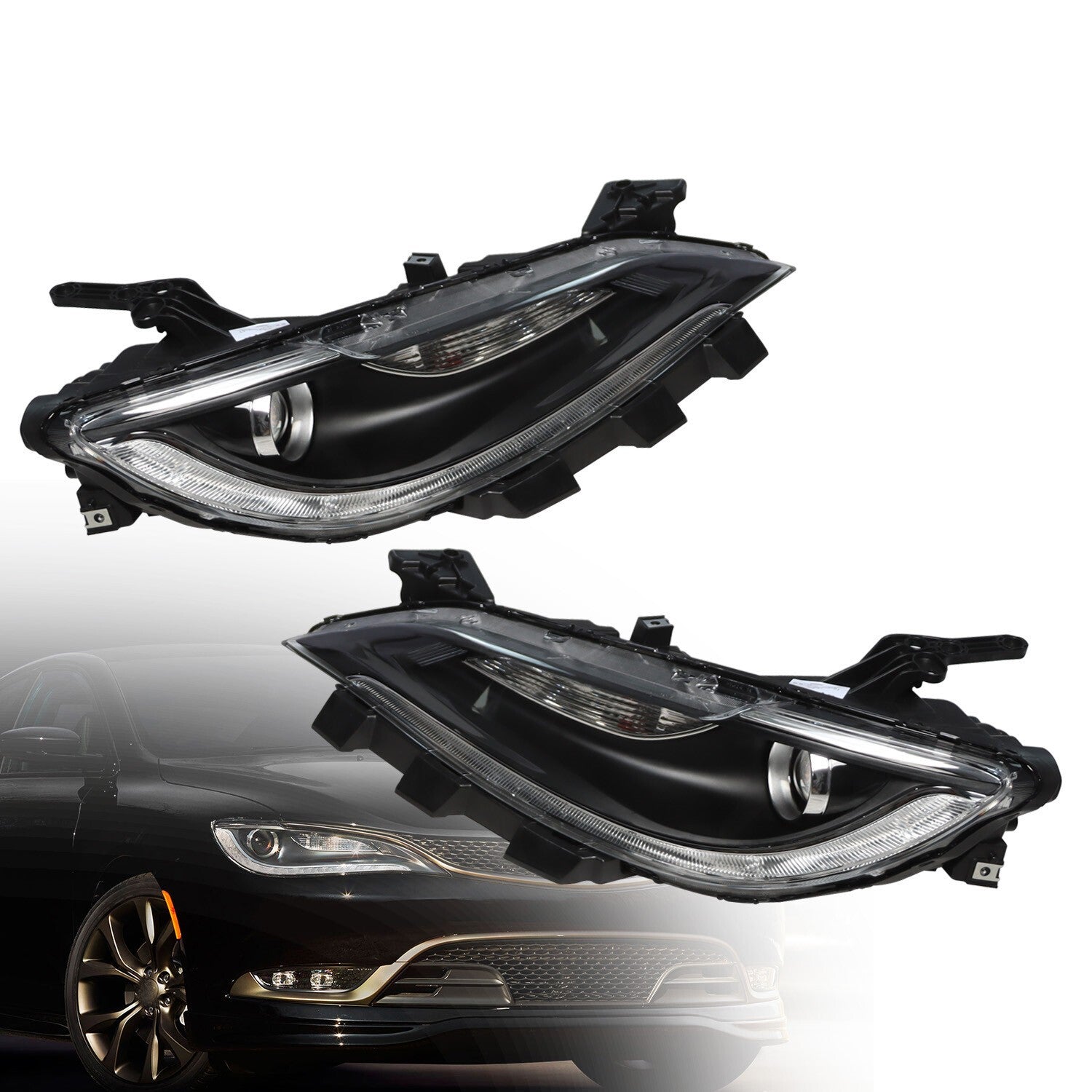 2015-2017 Chrysler 200 Halogen Projector Headlights Pair Without LED DRL