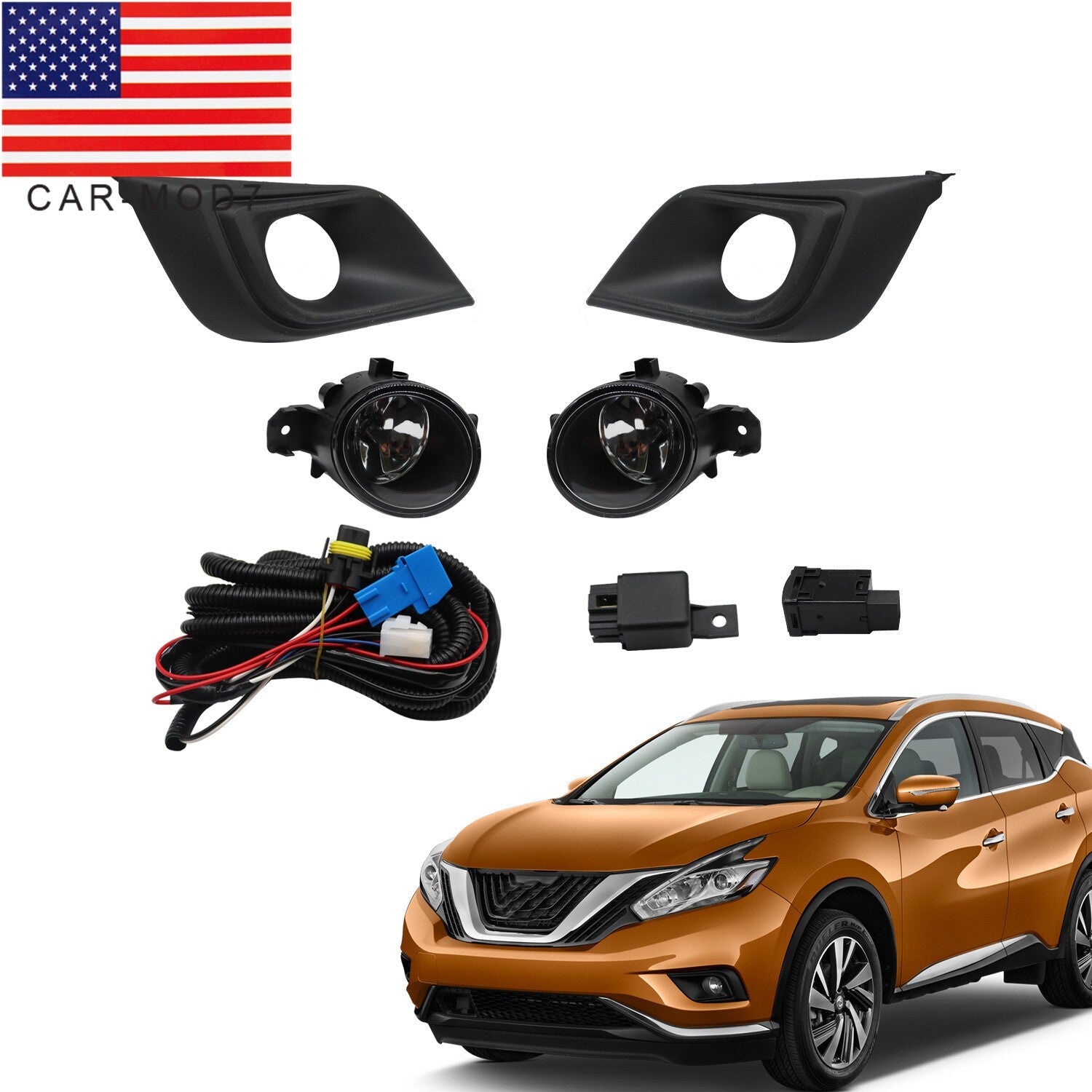 2015-2018 Nissan Murano Clear Front Fog Lights with Bezel & Switch