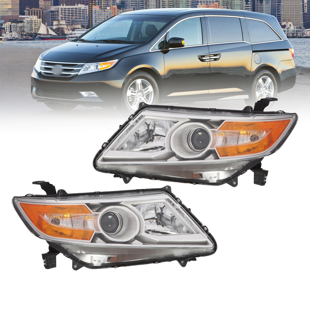2011-2013 Honda Odyssey Halogen Chrome Amber Headlights Left & Right Side