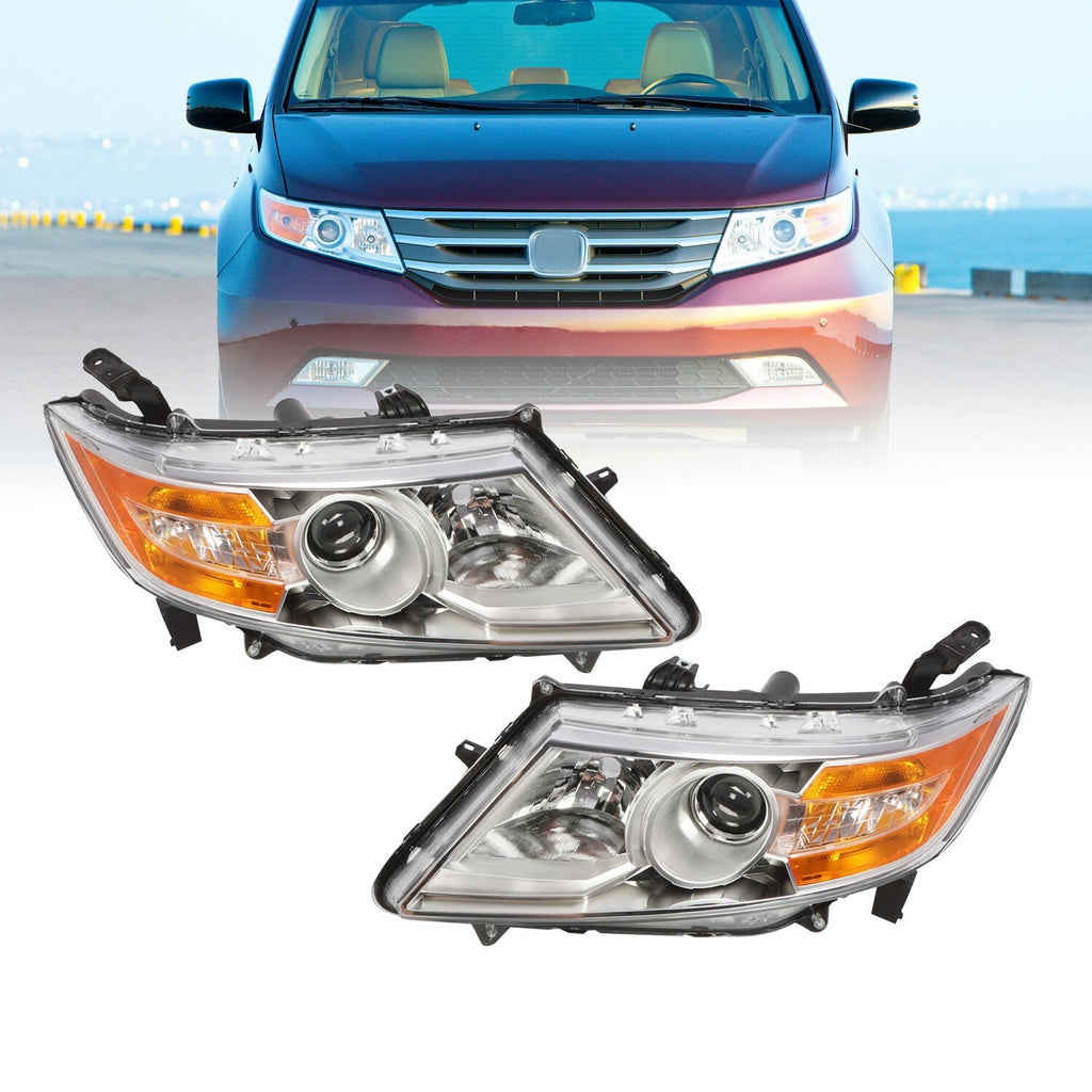 2011-2013 Honda Odyssey Halogen Chrome Amber Headlights Left & Right Side