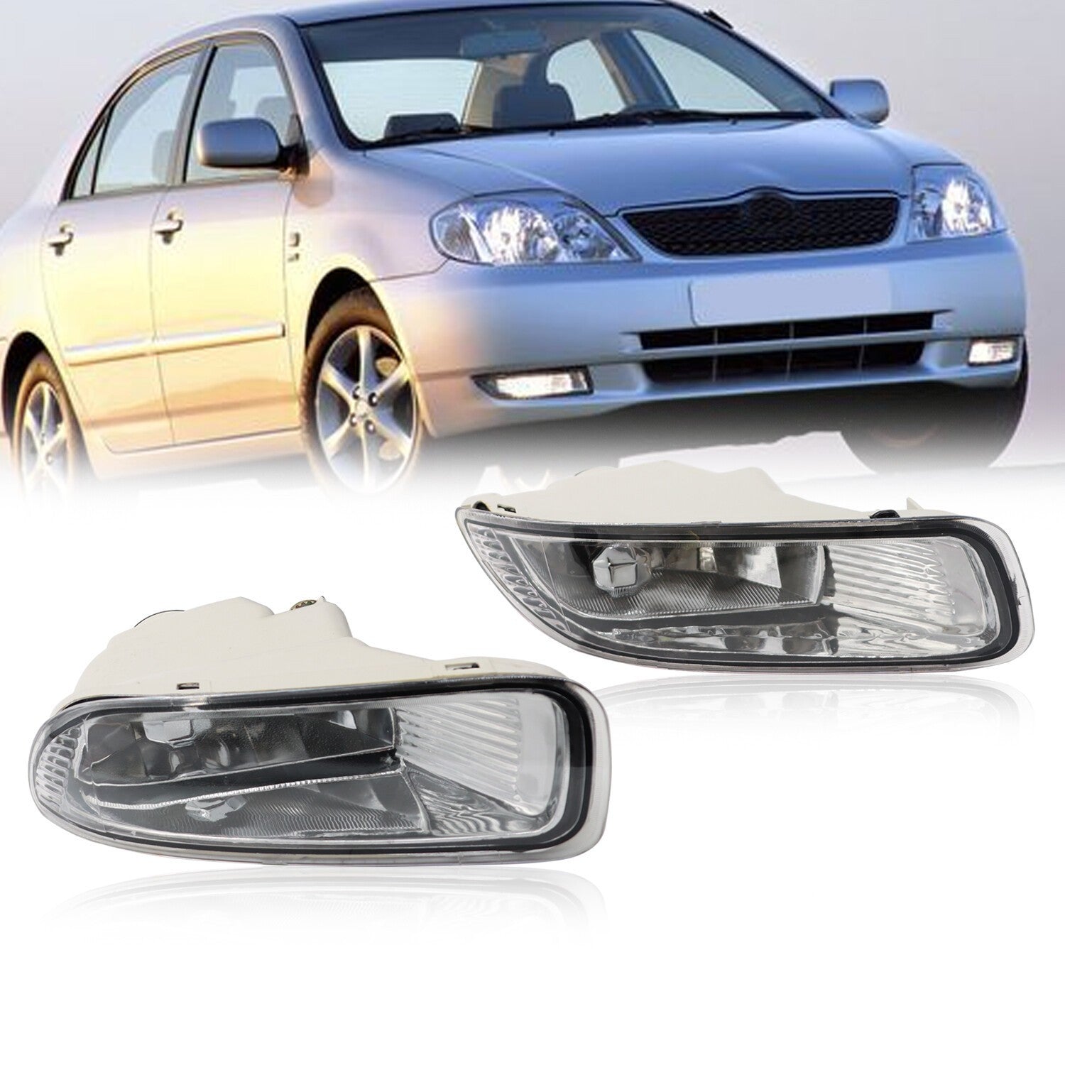 2003-04 Toyota Corolla Fog Lights Clear Lens Bumper Driving Lamps Pair