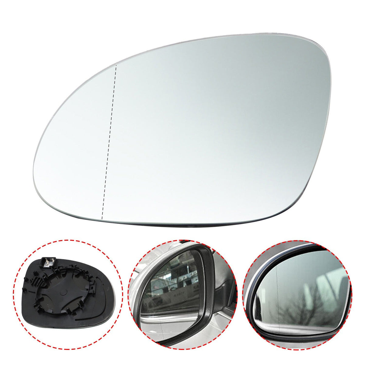2009-2017 VW Tiguan Left Heated Side Mirror Glass with Backing Plate