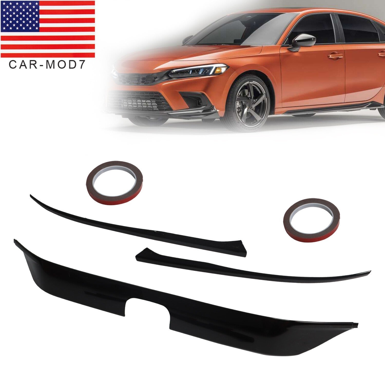 2022-2024 Honda Civic Gloss Black Front Bumper Grill Trim Cover Garnish