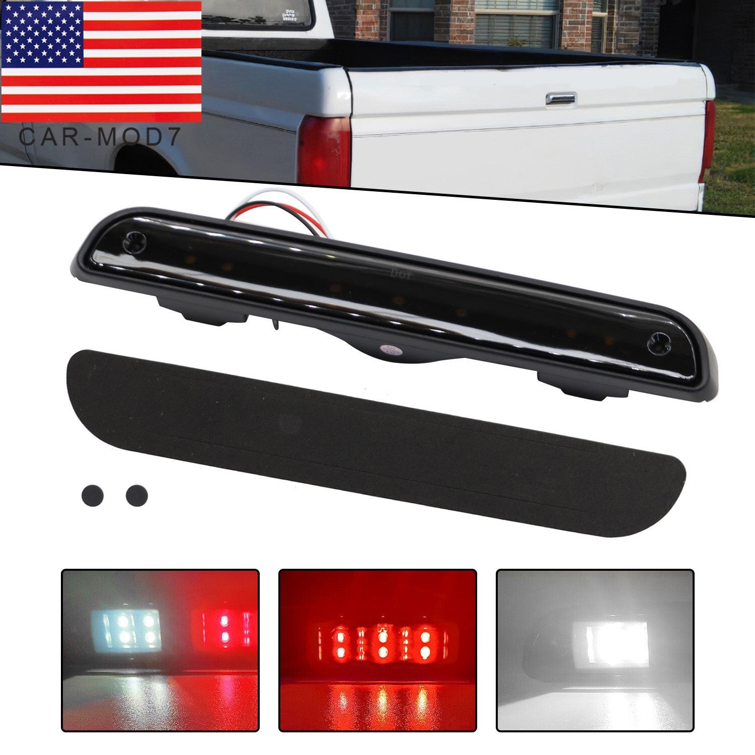 92-96 Ford F150 F250 Bronco Smoke LED 3rd Brake Light Rear Cargo Lamp