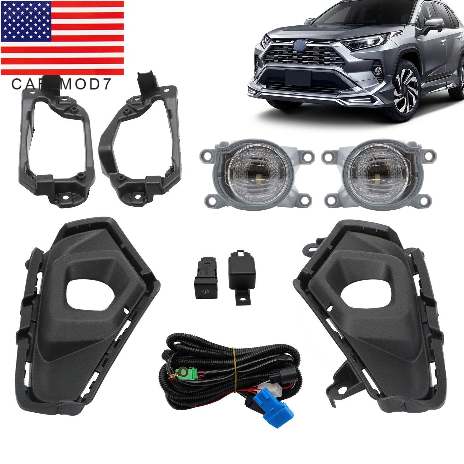 2019-2024 Toyota RAV4 LED Fog Light Assembly with Wiring & Switch Pair