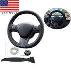 Tesla Model 3 Steering Wheel Cover Wrap Alcantara Suede Carbon Leather