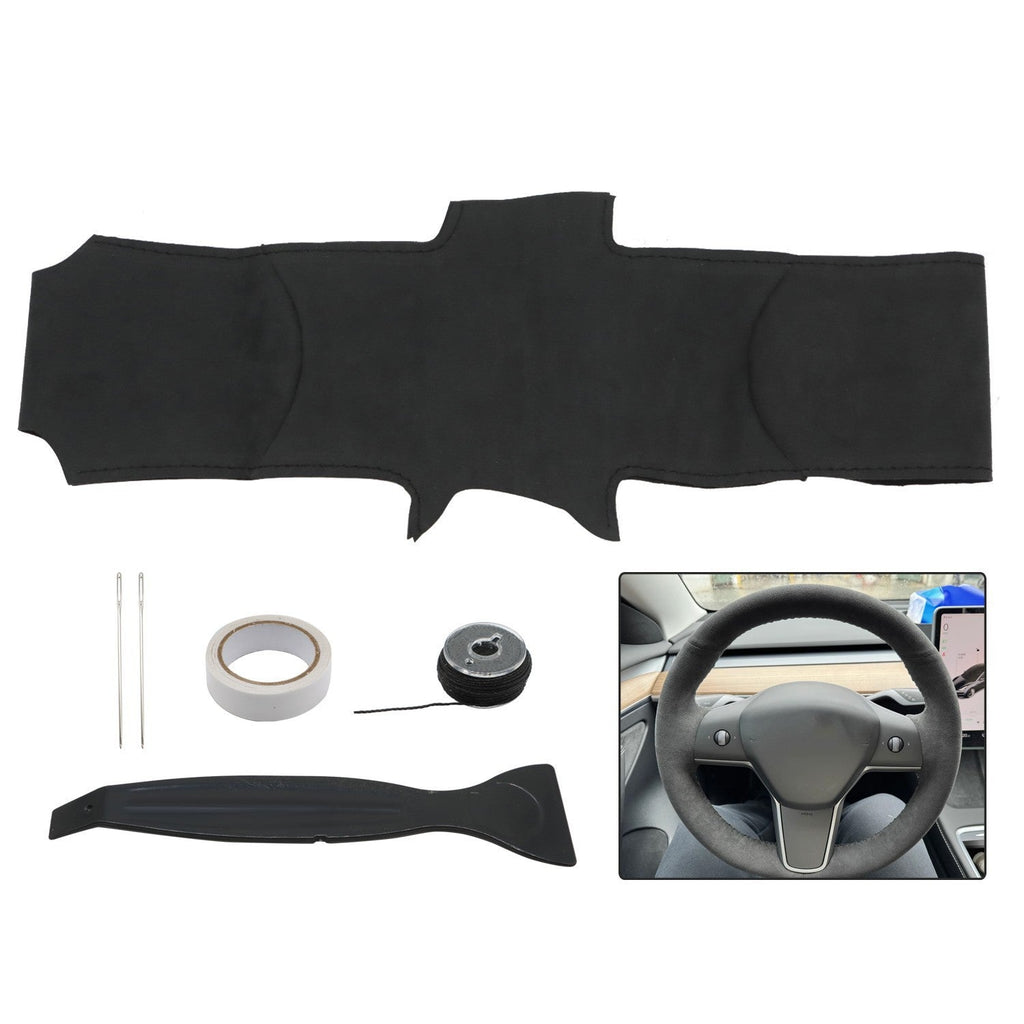 Tesla Model 3 Steering Wheel Cover Wrap Alcantara Suede Carbon Leather