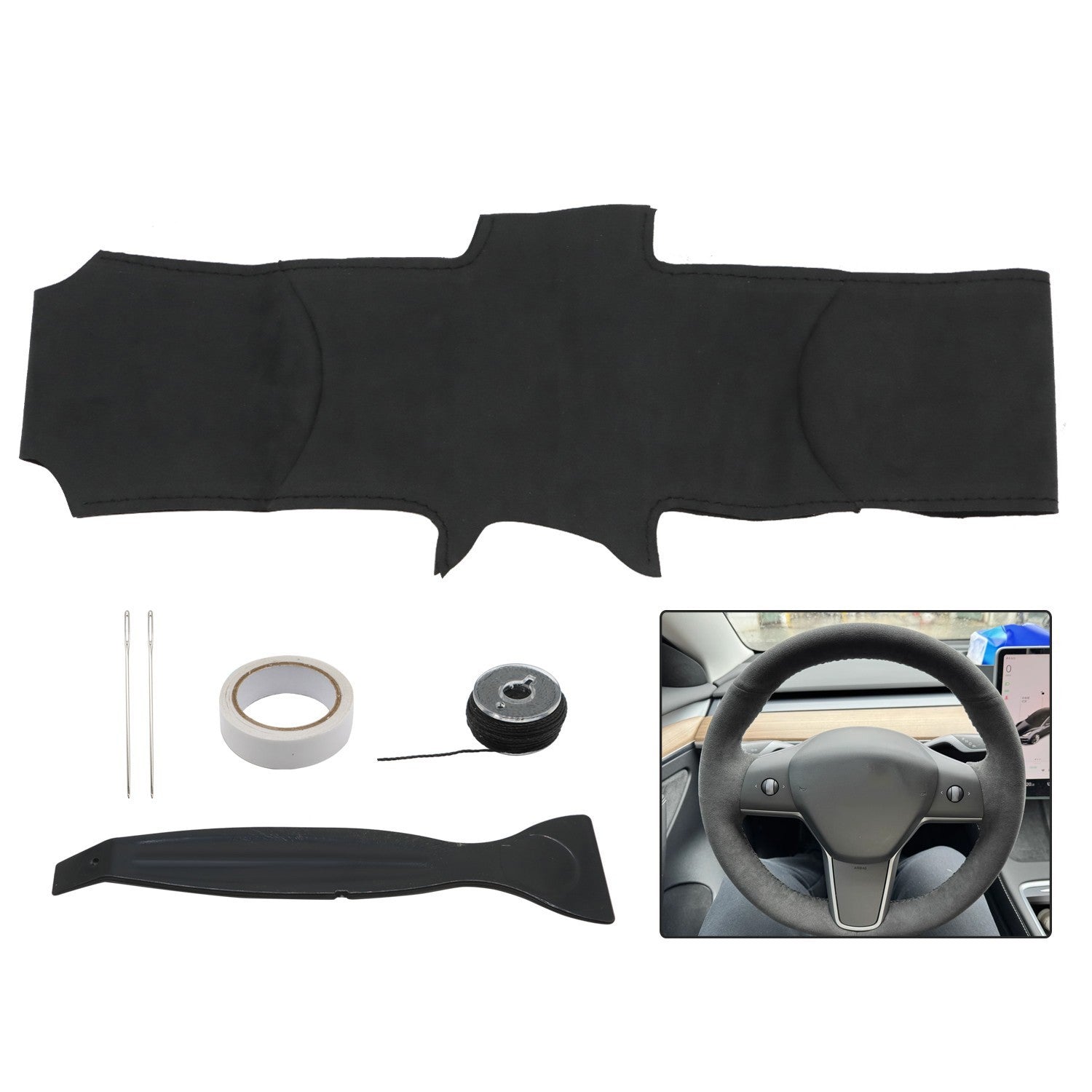 Tesla Model 3 Steering Wheel Cover Wrap Alcantara Suede Carbon Leather