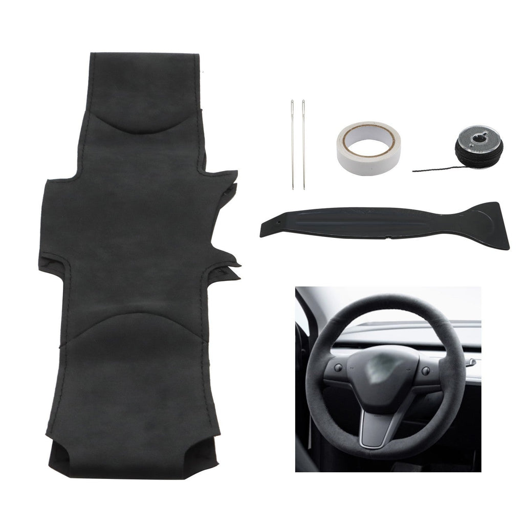 Tesla Model 3 Steering Wheel Cover Wrap Alcantara Suede Carbon Leather