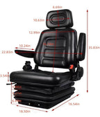 Adjustable Forklift Tractor Seat with Suspension, Backrest, Armrest & Safety Bel