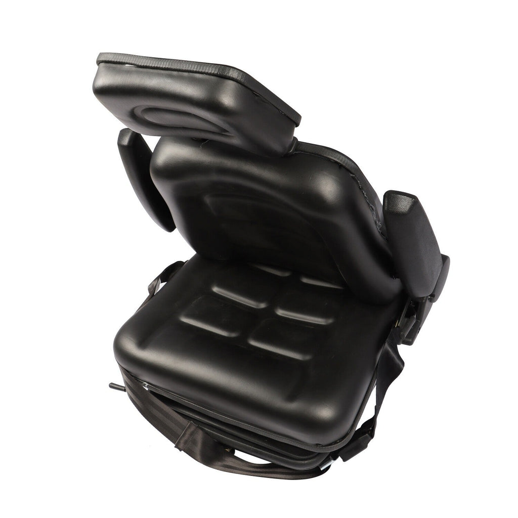 Adjustable Forklift Tractor Seat with Suspension, Backrest, Armrest & Safety Bel