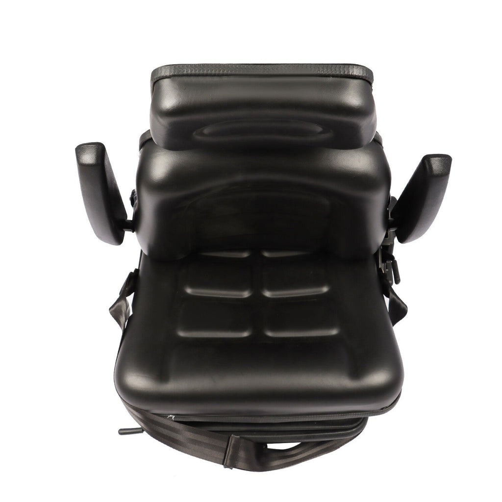 Adjustable Forklift Tractor Seat with Suspension, Backrest, Armrest & Safety Bel