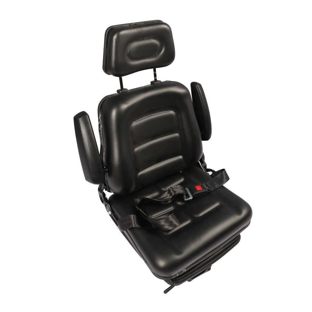 Adjustable Forklift Tractor Seat with Suspension, Backrest, Armrest & Safety Bel