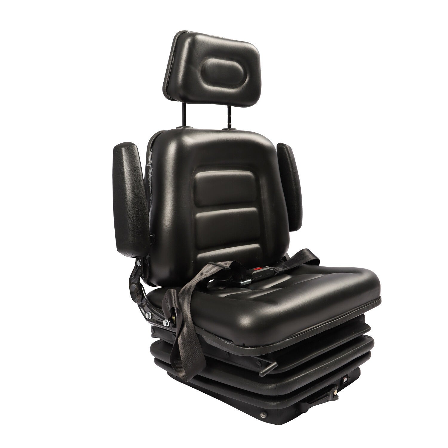 Adjustable Forklift Tractor Seat with Suspension, Backrest, Armrest & Safety Bel