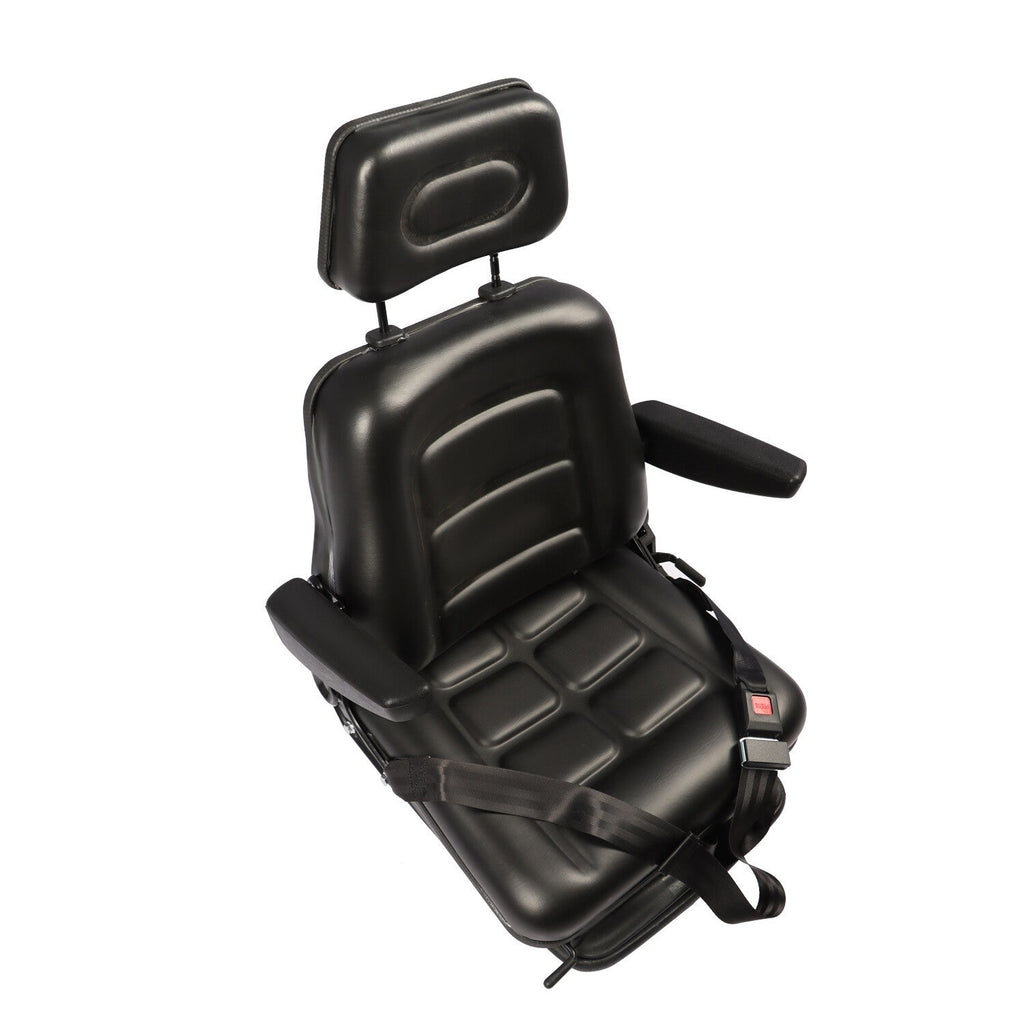Adjustable Forklift Tractor Seat with Suspension, Backrest, Armrest & Safety Bel