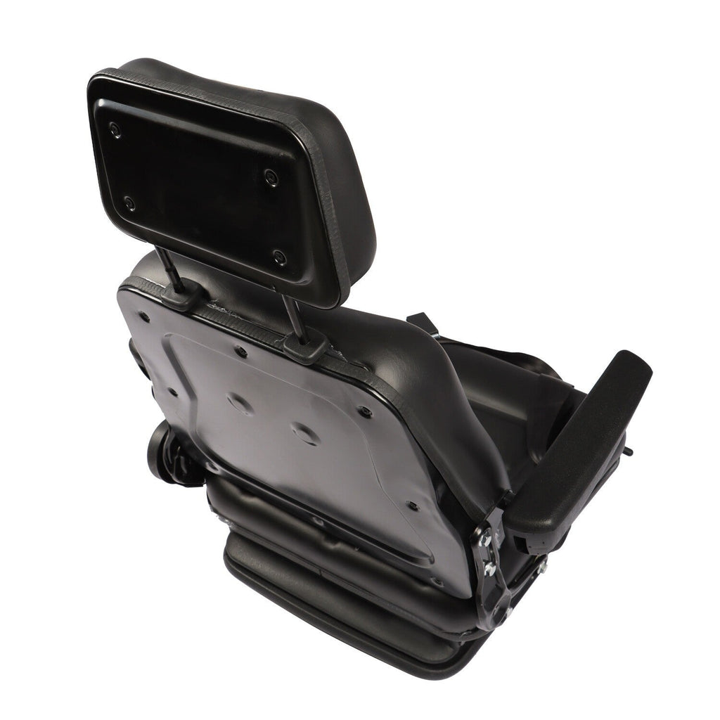 Adjustable Forklift Tractor Seat with Suspension, Backrest, Armrest & Safety Bel