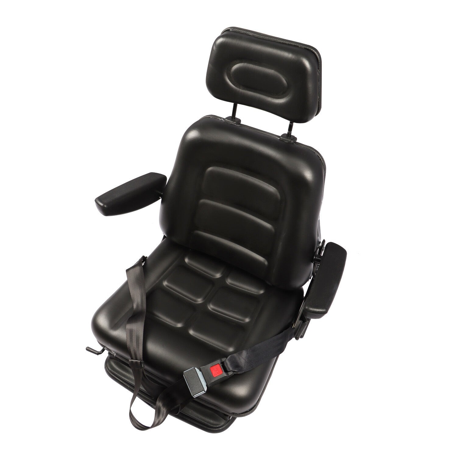 Adjustable Forklift Tractor Seat with Suspension, Backrest, Armrest & Safety Bel