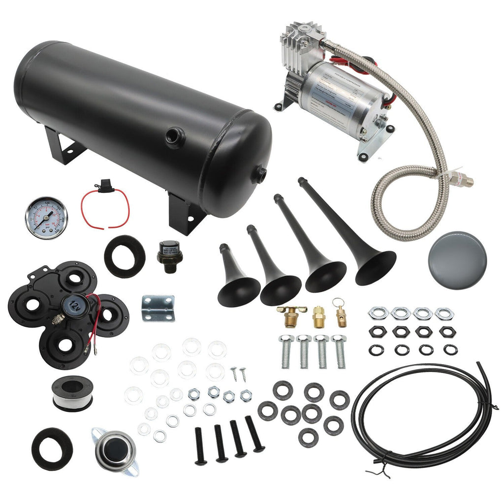 Truck Car Air Tank 1.5G 150psi 4 Trumpets Loud Train Horn Kit System