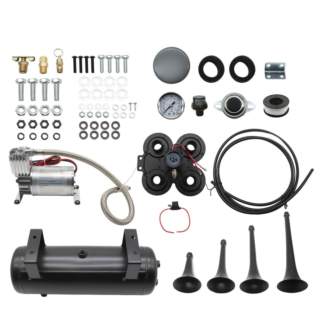 Truck Car Air Tank 1.5G 150psi 4 Trumpets Loud Train Horn Kit System