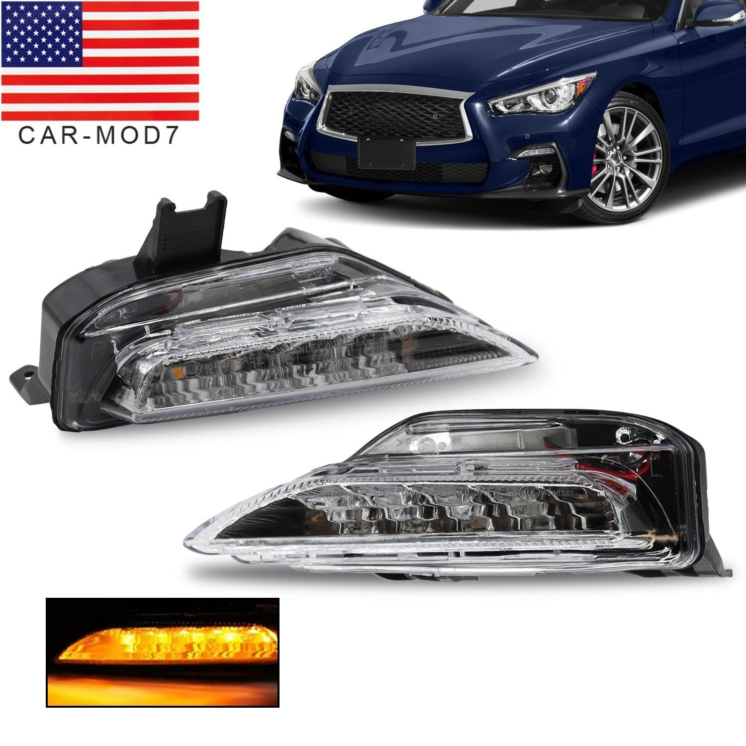Front Bumper Lower Turn Signal Fog Light Pair for 2014-2020 Infiniti Q50 Sport
