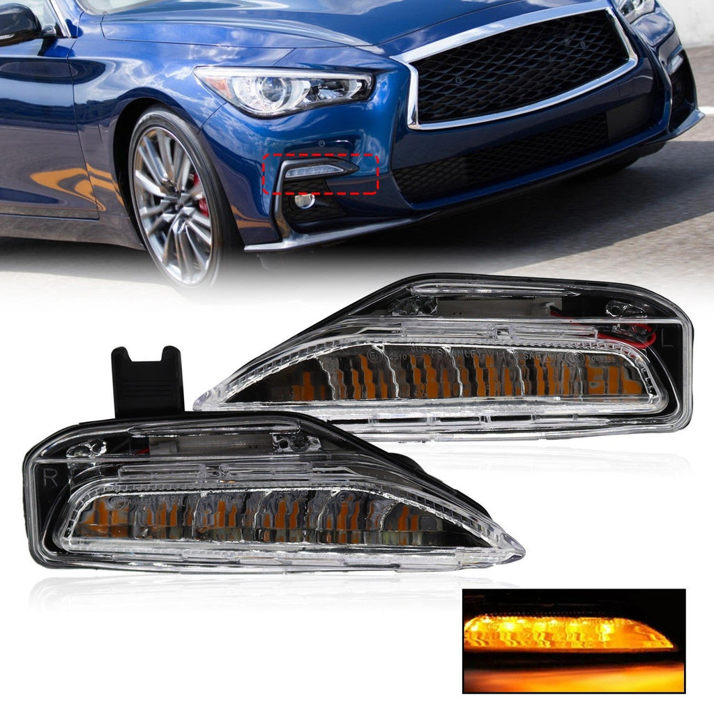 Front Bumper Lower Turn Signal Fog Light Pair for 2014-2020 Infiniti Q50 Sport