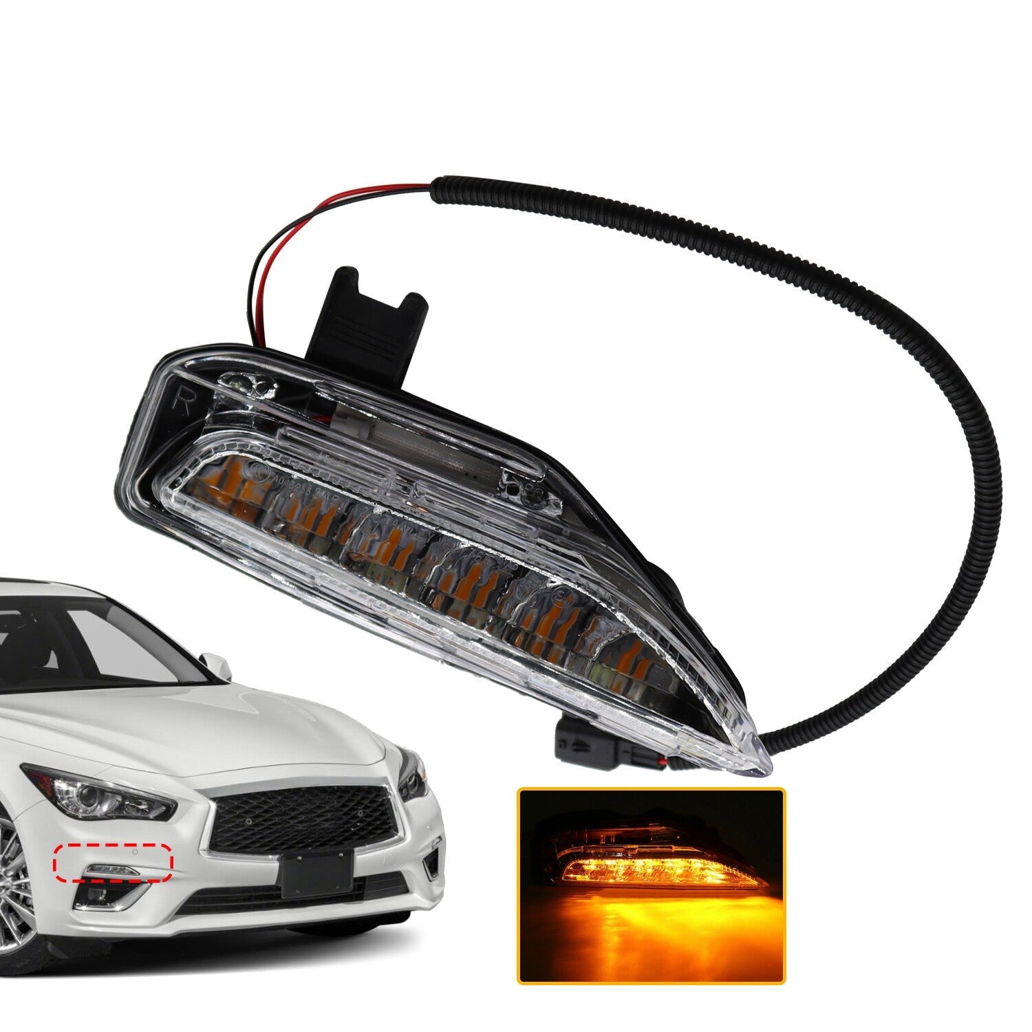 Front Right Bumper Turn Signal Fog Light for Infiniti Q50 Sport 2014-2020